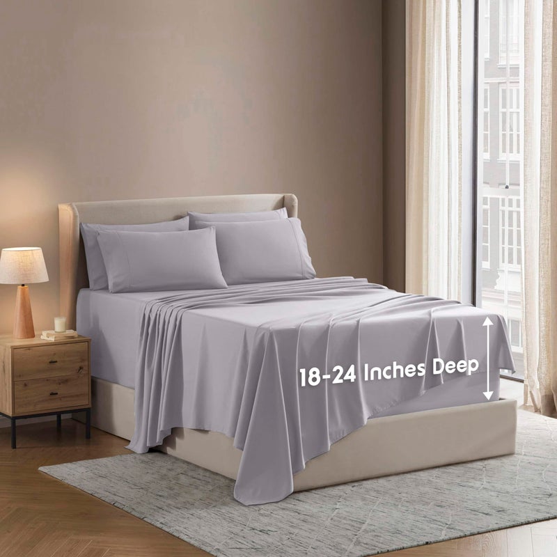 Nestl Extra Deep King Sheet Set - 6 Piece Breathable & Cooling Sheets - Hotel Luxury Bedding Set w/18-24 Inch Deep Pockets - Easy & Secure Fit - Super Soft, Wrinkle Free & Comfy - Gray Lavender - Image 1